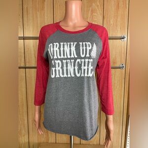 Next Level Apparel Red and Gray Graphic Raglan Christmas Tee SZ - S